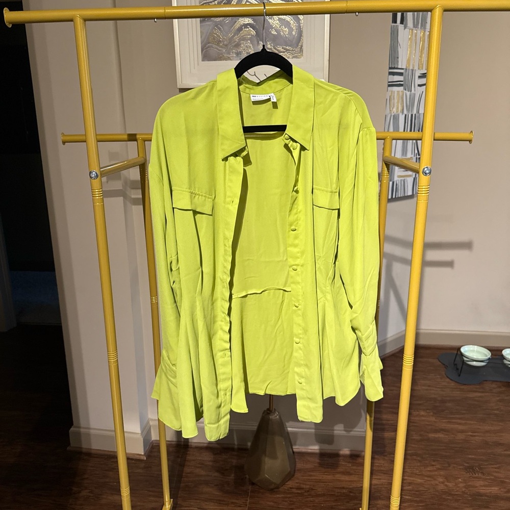 ASOS Curve Lime Green Button-Up Blouse